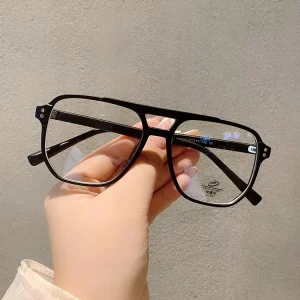 Double Bridge Oversized Anti Blue Light Plain Eyeglasses Academic Style