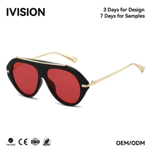 Oversized Gold Metal Pilot Sunglasses for Men and Women, Vintage Retro Design, Large Frame