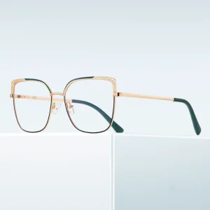 Oversized Metal Cat-Eye Reading Glasses Solid Pattern Optical Frames
