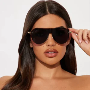 Oversized Metal Rimless One Piece Sunglasses for Women Men Punk