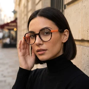 Oversized Round Acetate Optical Eyeglass Frames with Orange Temples