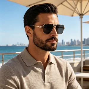 Oversized Square Double-Bridge Full-Rim Sunglasses with Metal Frame, PC Lenses, UV400 Protection