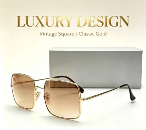Oversized Square Sunglasses for Women Men Luxury Gold Metal Frame Gradient Brown Lens UV400 Protection Classic Retro Shades