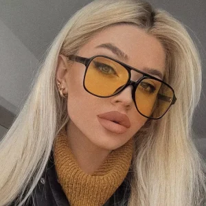 Oversized Unisex Sunglasses Yellow Lens Big PC Frame