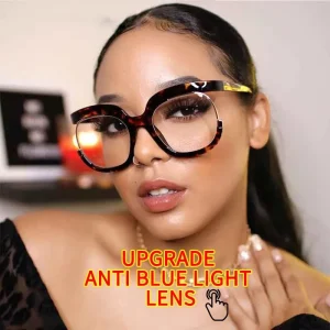 Oversized Women’s Optical Eyeglass Frames with Blue Light Blocking Lenses
