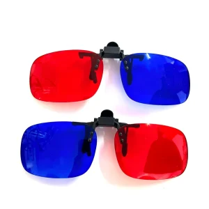 PC Frame 3D Color Blindness Stereo Clip-On Sunglasses with 180-Degree Rotatable Red and Blue Photochromic Lenses