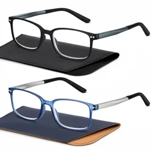 PC Rectangular Sport Reading Glasses for Men with Blue Light Blocking Lenses and Spring Hinge