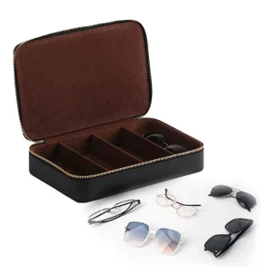 PU Faux Leather Zipper Closure Sunglasses Case Eyeglasses Storage Box Eyewear Organizer with Custom Logo