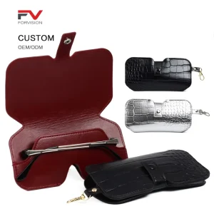 PU Leather Butterfly-Shaped Eyeglass Pouch with Nose Pad Support Strap Metal Clasp and Snap Closure