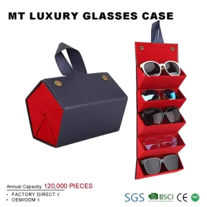 PU Leather Folding 5-Slot Glasses and Sunglasses Holder Travel Storage Box