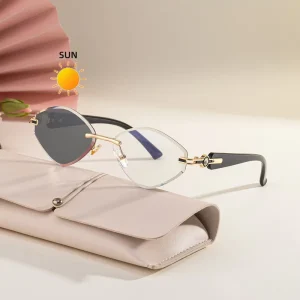 Partagas Fashion Designer Custom Logo Rimless Photochromic Anti Blue Light UV400 Shades Sun Glasses Sunglasses Factory for Women