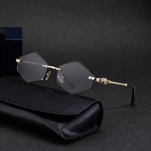 Partagas Fashion Designer Custom Logo Rimless Polygonal Leopard Head UV400 Shades Sun Glasses Sunglasses for Men
