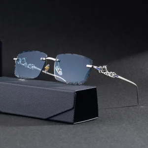Partagas Fashion Trendy Designer Custom Logo Rimless Diamond Cut Lens Leopard Head UV400 Sun Glasses Sunglasses for Men Women