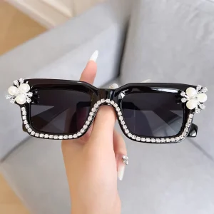 Pearl Rhinestone Diamond-Encrusted Small Frame Sunglasses for Women