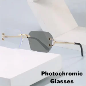 Photochromic Anti-Blue-Light Rimless Rectangular Sunglasses