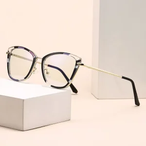 Photochromic Cat-Eye TR90 Metal Anti Blue Light Color-Blocking Optical Eyeglass Frames for Women