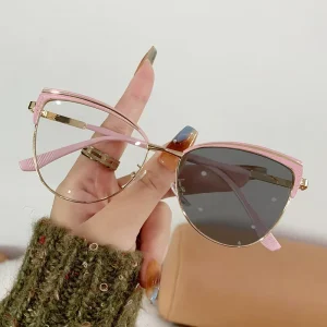 Photochromic Glasses Blue Light Blocking Women Custom Logo Optical Cat Eye Metal Reading Eyewear