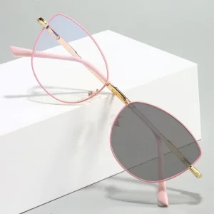 Photochromic Metal Cat-Eye Optical Eyeglasses, Blue-Light Filter