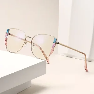 Photochromic Photogrey Cat Eye Metal Anti Blue Light Blocking Eyeglasses Optical Frame for Women