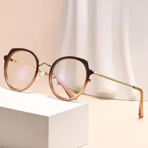 Photochromic Photogrey Round Cat-Eye Anti Blue Light Blocking Optical Frames for Women