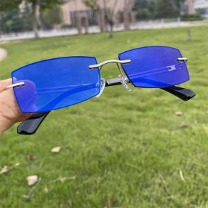 Photochromic Rimless Alloy Rectangular Glasses Photogray Blue Reflection Gold Silver Reading Fishing 2-in-1 Women