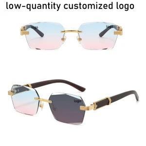 Photochromic Rimless Metal Square Sunglasses Gradient Lenses Unisex