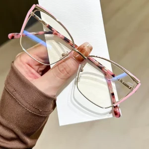 Pink Leopard Print Frame Women square Metal Material Blue Light Blocking Spectacle Frame Prescription Optical Eyeglasses