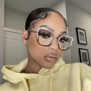 Pink Leopard TR90 Cat-Eye Myopia Optical Eyeglass Frames with Anti-Blue-Light Lenses