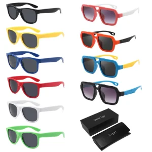 Plastic Square Frame Kids Sunglasses UV400 Green and Red Frames