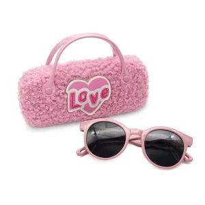 Plush Pink LOVE Kids Eyeglass Case with Handle