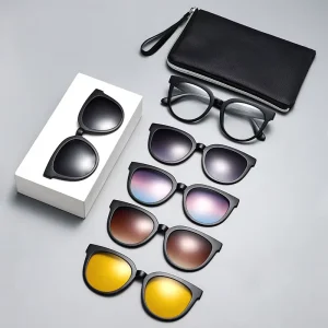 Polarized 5-in-1 Cat-Eye TR90 Magnetic Clip-On Sunglasses for Women