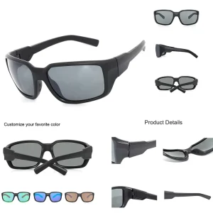 Polarized Glass-Lens Sunglasses, Full-Rim TPEE, Lightweight, UV400, Rectangular, Fishing and Outdoor
