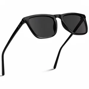 Polarized Lens Full Rim Acetate Square Classical Light Weight Sunglasses for Men Black Frame Black Lens with UV Protection
