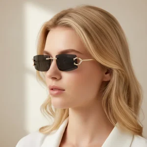 Polarized Rimless Square Sunglasses for Women UV Protection