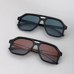 Polarized Round Sunglasses with Double Beam, TAC Lenses, Full Rim