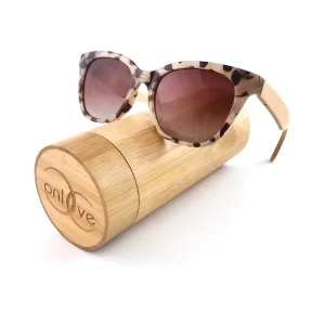 Polarized Sunglasses with Wooden Arms, Champagne Frame, for Women