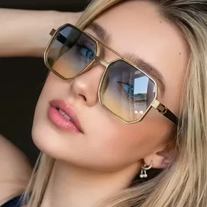 Polygonal Double-Beam Glasses with Large Frame, Retro Style, Anti-Light Lenses