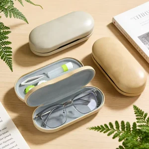 Portable 2-in-1 PU Leather Contact Lens Case with Mirror and Tweezers, Hard Shell Eyeglass Case