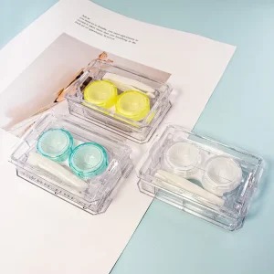 Portable Disposable Rectangular AS Contact Lens Case with 2 Compartments for Daily Use and Solution Storage