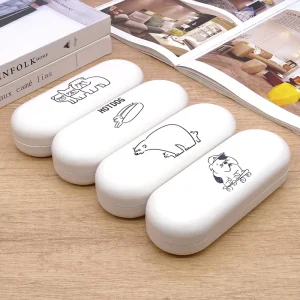 Portable Small Clear Anti-Glare PU Rectangle Glasses Case New Puppy Cartoon Design Eyeglasses Cases Bags