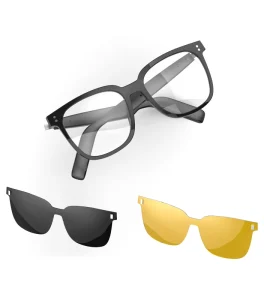 Portable Thin Foldable Smart Glasses with Clip-On Earphones for Travel, Sports and Outdoor Activities