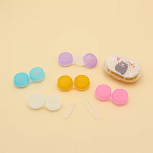 Portable Transparent Plastic Contact Lens Case Set with Tweezers and Suction Stick