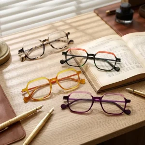 Premium Acetate Eyeglasses Frames Unisex Vintage Geometric Transparent Color Optical Frames