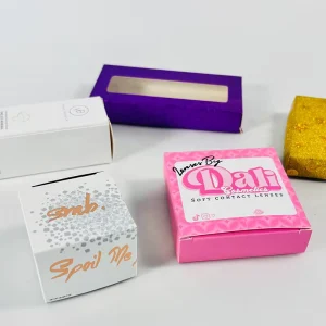 Premium Custom Pink and Silver Contact Lenses Gift Boxes with Brand Logo and Model Photo Print for Beauty Lens Products