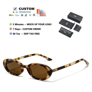 Premium Jelly Colored Small Oval Sunglasses Personalized Hip Hop Punk Unisex Leopard Metal Frame UV400 Decorative Sunglasses