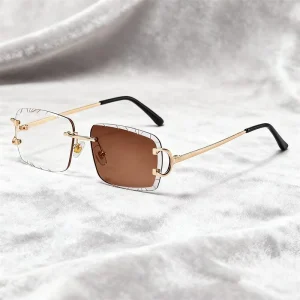 Premium frameless photochromic glasses for ladies blue light blocking computer anti uv400 fishing 2 in 1 alloy gold Qingqing