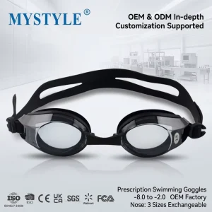 Prescription Swimming Goggles, Anti-Fog UV Protection, Diopter -8.0 to -2.0, OEM Factory