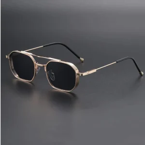 Private Label Square Small Frame Sun Glasses Fashionable Eyewear Steam Punk Double Bridge Men Driving Metal Sun Glasses