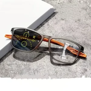 Progressive Multifocal Gray-Lens Photochromic Reading Sunglasses Blue-Light-Blocking Dual-Use Far Vision