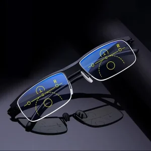 Progressive Multifocal Reading Glasses Anti Blue Light Metal Eyewear Near and Dual Use Automatic Adjustment